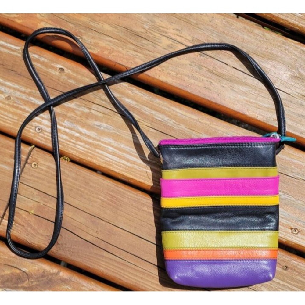 Vintage ili New York Crossbody Bag Multicolor Striped Leather Purse Small